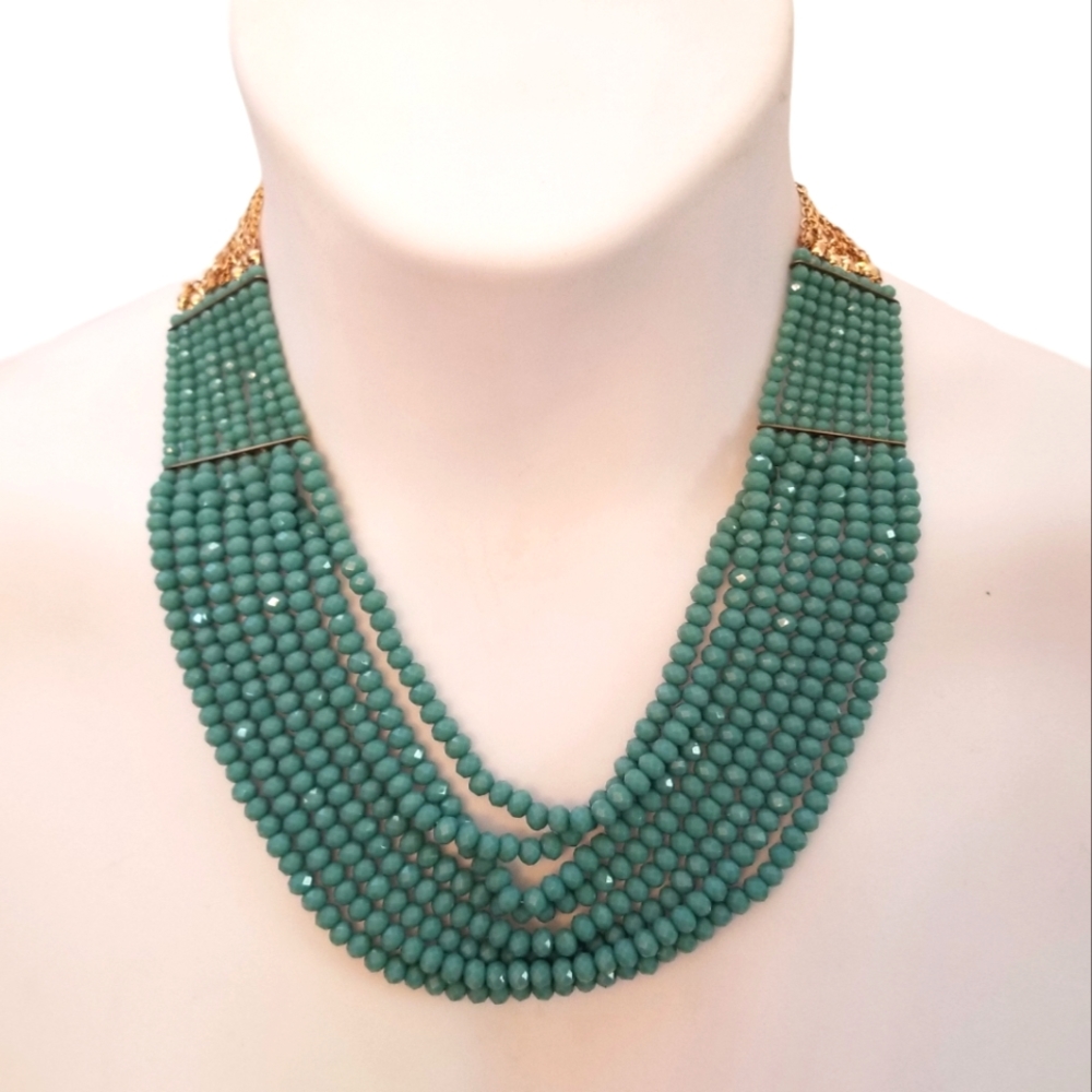 Multilayer Beaded Statement Necklace Turquoise Bl… - image 1